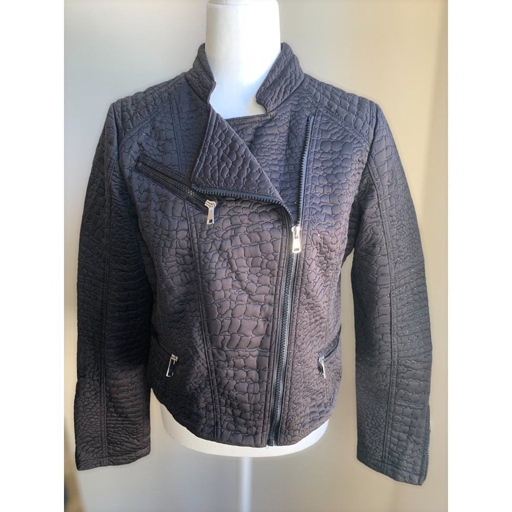 Ashley by 26 International Outerwear black patterned Moto biker jacket NWOT